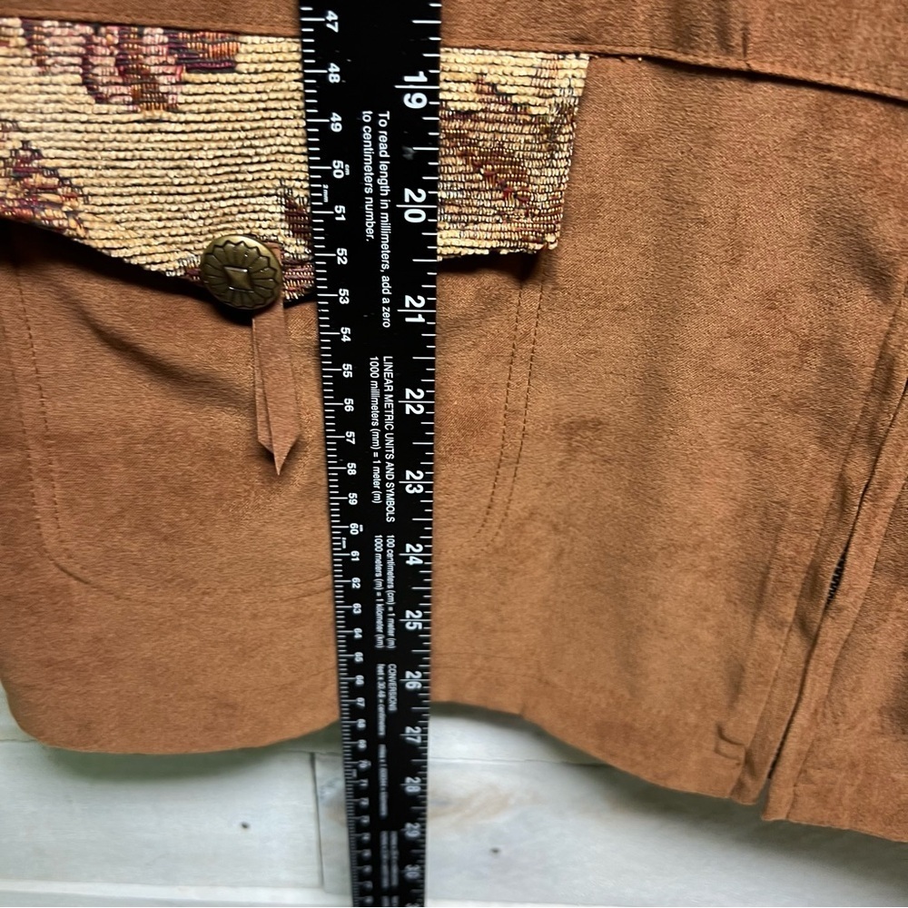 Susan Graver Floral Tapestry Jacket Medium Western Cowgirl Fringe Brown - Picture 13 of 13